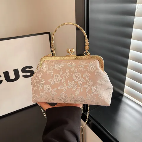 Vintage Blumen Bestickte Abendtasche Mit Metallgriff Kiss Lock Elegante Jacquard Hochzeit Party Clutch Für Damen