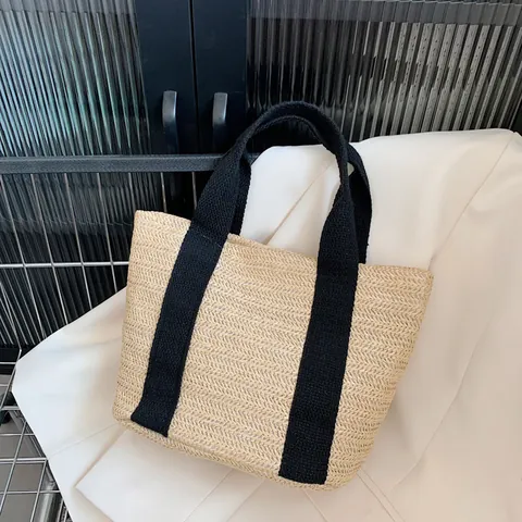 Women's Straw Woven Tote Bag Summer Beach Handbag Canvas Handle Vacation Shoulder Bag Fashion Daily Travel Purse