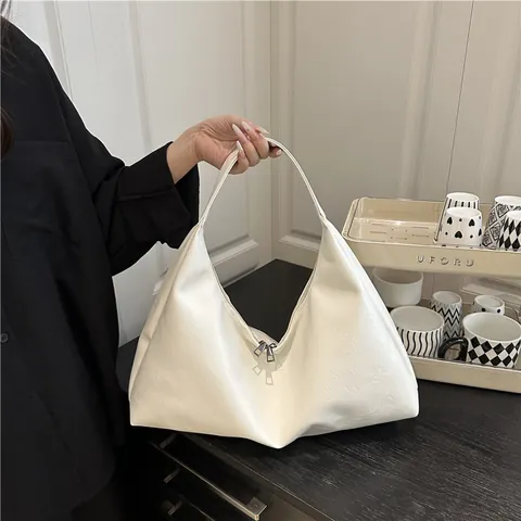 Damen Minimalistisch Große Kapazität Hobo Schultertasche PU Leder Retro Tote Tasche Mit Reißverschluss Für Pendeln Büro