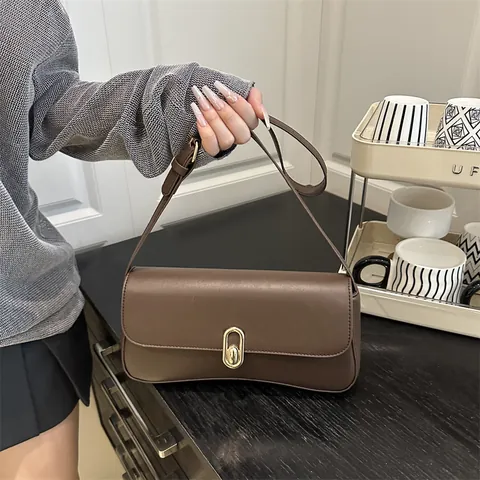 Bolso de Axila Retro para Mujer de Cuero PU Color Sólido Cierre Metálico Bolso de Hombro Elegante Minimalista Verano