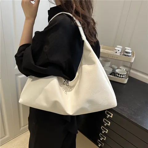 Damen Minimalistisch Große Kapazität Hobo Schultertasche PU Leder Retro Tote Tasche Mit Reißverschluss Für Pendeln Büro