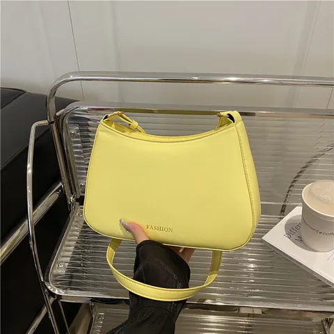 Women Fashion PU Leather Underarm Bag Minimalist Solid Color Shoulder Bag With Letter Print Trendy Daily Hobo Bag