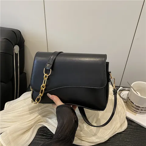 Minimalistische Dames PU Leer Kleine Vierkante Tas Met Gouden Ketting Golvende Flap Mode Schouder Crossbody Tas Voor Dagelijks Gebruik