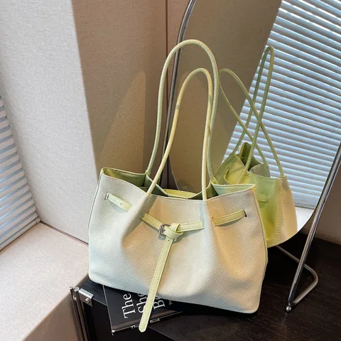 Large Capacity Woven Texture Tote Bag For Women PU Leather Minimalist Shoulder Bag Solid Color Underarm Bag Fashion Handbag