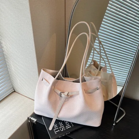 Large Capacity Woven Texture Tote Bag For Women PU Leather Minimalist Shoulder Bag Solid Color Underarm Bag Fashion Handbag