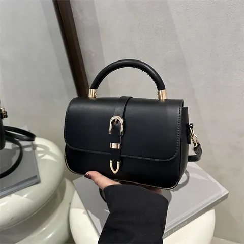 Damen Retro PU Leder Handtasche Mit Goldener Gürtelschnalle Verstellbarer Riemen Pendler Umhängetasche Für Den Alltag