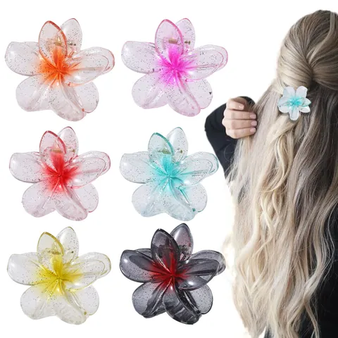 Pince à Cheveux Fleur de Frangipanier 8cm Dégradé Résine Acrylique Accessoires de Cheveux de Plage Tropique pour Femmes
