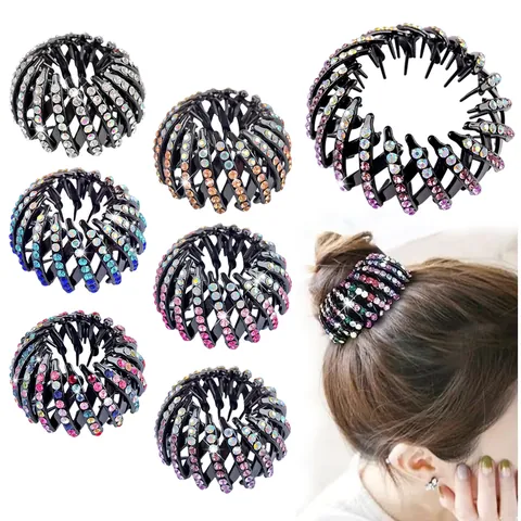 Pince à Cheveux Nid d'Oiseau Extensible Avec Strass Mat Flocage Support de Queue de Cheval Pour Femmes Accessoires Cheveux