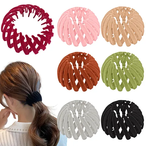 Mode Vogelnest Erweiterbar Haarklammer Beflockt Strass Leopardenmuster Matt Haarknoten Macher Für Damen Elegante Haaraccessoires