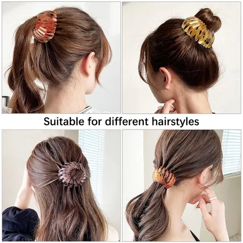Expandable Bird's Nest Hair Bun Maker Claw Clip Leopard Print Marble Resin Flocked Rhinestone Ponytail Holder For Women