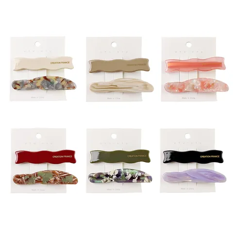 French Style Acetate Hair Clips Duo Marble Texture Wave Shaped Duckbill Clips Fashion Hair Accessories For Women Girls