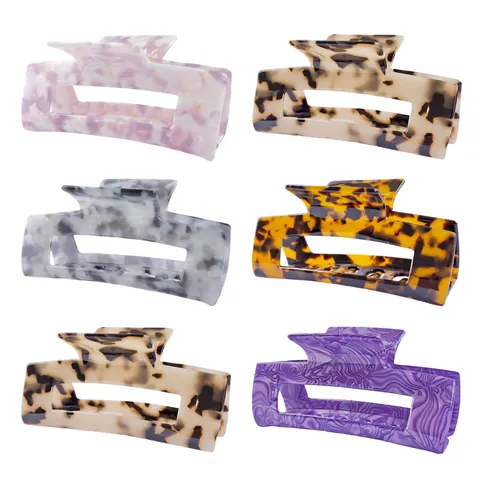 Large Rectangular Acetate Hair Claw Clip For Women Hollow Geometric Marble Tortoiseshell Pattern Hair Styling Accessory