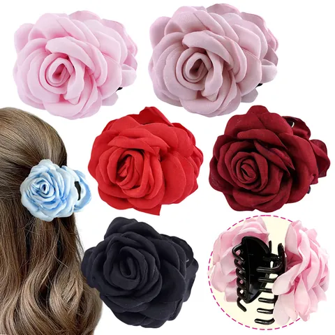 Elegante Pinza Per Capelli Con Rosa In Tessuto Grande Molletta Floreale Fatta A Mano Per Donna Ragazze Accessoires Festa Matrimonio