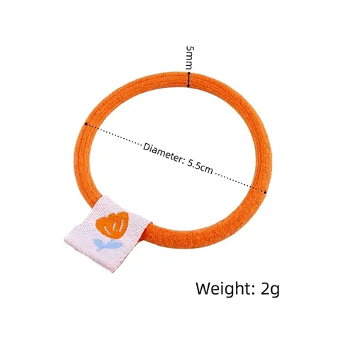 Korean Style Candy Color Elastic Hair Ties For Women Girls Fabric Woven Ponytail Holders With Floral Embroidery Tags Accessory