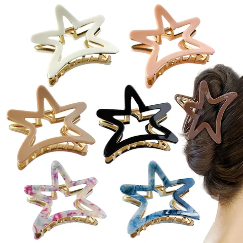 Pince à Cheveux en Forme d'Étoile Creuse en Acétate de Cellulose et Alliage Métal Pinces à Cheveux Étoile pour Femmes Filles Accessoires de Cheveux