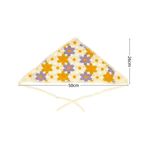 Bandana in Maglia a Mano con Fiori all'Uncinetto Fazzoletto da Testa Margherita Fragola Sciarpa a Triangolo Boemia