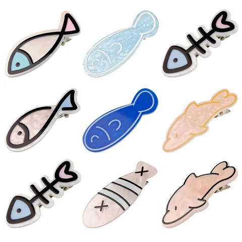 Cartoon Fish Dolphin Fish Bone Hair Clips Acetate Acrylic Duckbill Clips For Women Girls Colorful Sweet Hair Styling Accessories