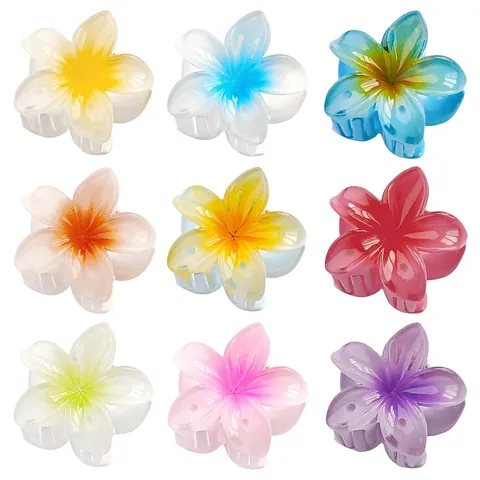 Petite Pince à Cheveux Fleur de Frangipanier pour Femmes Pince Requin en Plastique Résine Dégradée Accessoires de Mode pour la Plage Quotidienne