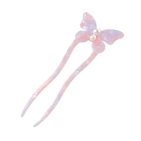 Forcina per Capelli a Farfalla in Acetato Bastoncino a U Con Perla Artificial d'Imitazione Motivo Marmoreo Accessori per Donna