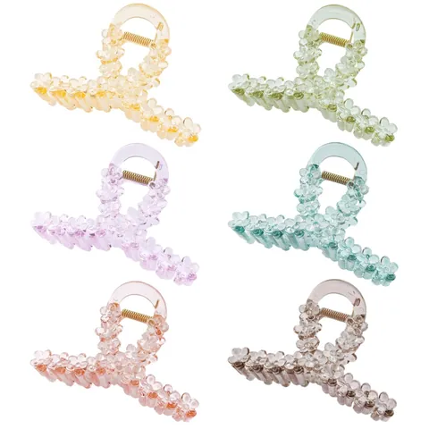 Fashion Floral Acrylic Transparent Hair Claw Clips For Women Elegant Shark Clips Non-Slip Hair Clamps Hair Accessories