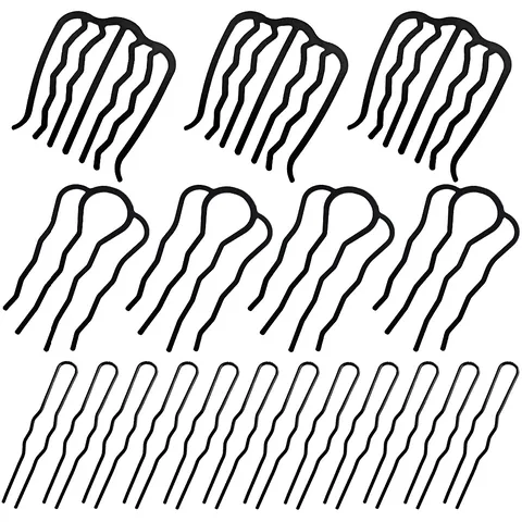 Minimalist Metal Hair Side Comb U-shaped Pin Black Wave Zigzag Hair Insert Fixing Tool for Women Daily Hair Styling Accessory