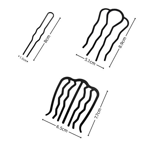 Minimalist Metal Hair Side Comb U-shaped Pin Black Wave Zigzag Hair Insert Fixing Tool for Women Daily Hair Styling Accessory