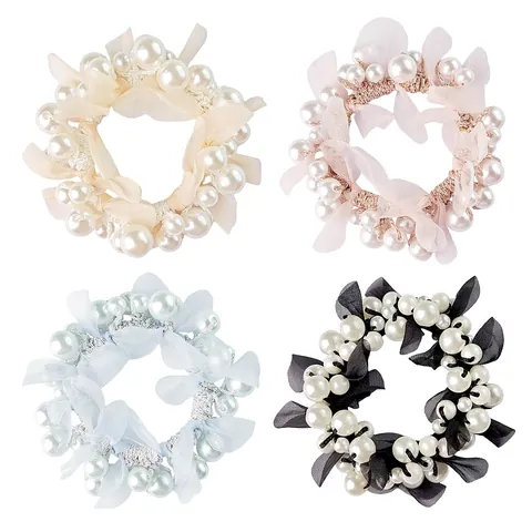 Elegante Stoff Haargummis Mit Künstliche Perlenimitat Netzgewebe Schleife Elastische Haarbänder Für Damen Mädchen Koreanischen Stil Handgemacht