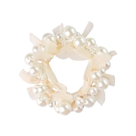 Elegante Stoff Haargummis Mit Künstliche Perlenimitat Netzgewebe Schleife Elastische Haarbänder Für Damen Mädchen Koreanischen Stil Handgemacht