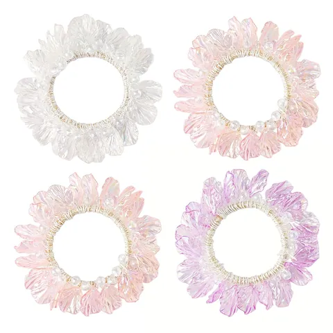 Iridescent Laser Shell Artificial Pearl Hair Ties Elastic Scrunchies For Women Fashion Commuting Hair Accessories Handmade Ponytail Holder