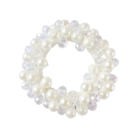 Elegant Artificial Pearl Rhinestone Elastic Hair Tie Beaded Ponytail Holder Scrunchies For Women Handmade Hair Accessories Hair Ring Decorative Hair Band