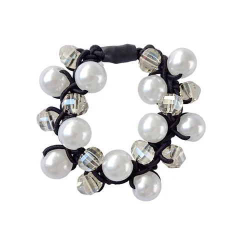 Women Korean Fashion Beaded Hair Tie Faux Pearl Rhinestone Elastic Hair Rope For Ponytail Elegant Flower Scrunchie Hair Accessories Gift