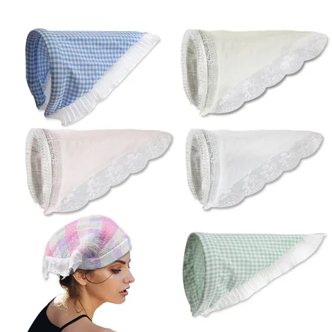 French Style Triangle Headscarf Headband Plaid Strawberry Lace Ruffled Fabric Hairband For Women Daily Hair Accessories