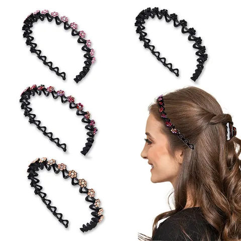 Serre-tête Vintage avec Fleurs en Strass pour Femmes Style Coréen Zigzag Ondulé Antidérapant Bijoux de Tête en Cristal Multicolore