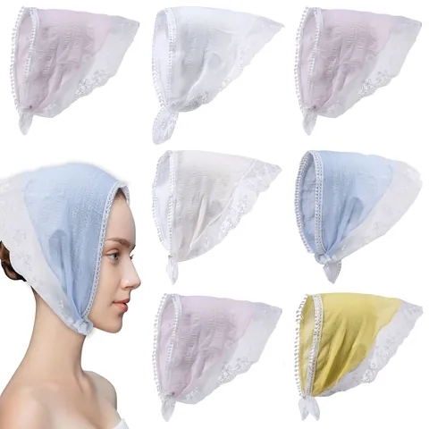 Fascia per Capelli a Triangolo in Pizzo Retrò Francese Bandana in Cotone Ricamato Floreale con Laccetto per Donna Bambini