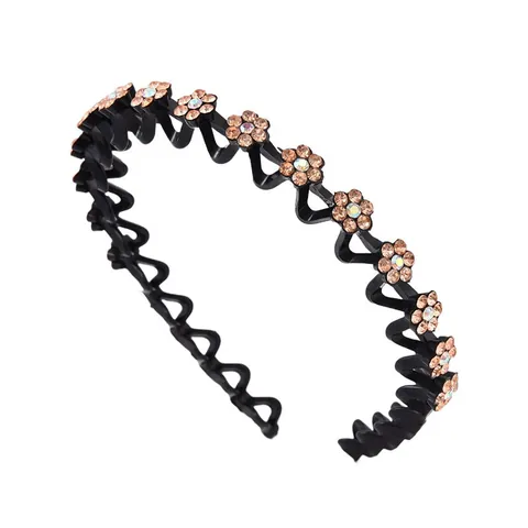 Serre-tête Vintage avec Fleurs en Strass pour Femmes Style Coréen Zigzag Ondulé Antidérapant Bijoux de Tête en Cristal Multicolore