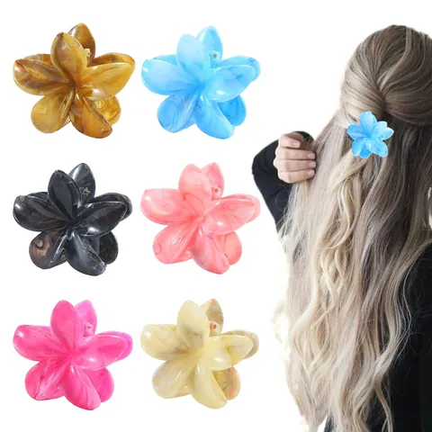Grande Pince à Cheveux Fleur de Frangipanier Mode Style Encre Dégradé Pinces en Résine Accessoires Cheveux Floraux Elégants pour Femmes