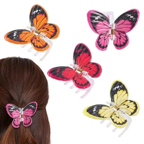Fashion Colorful Printed Butterfly Hair Claw Clips For Women Resin Butterfly Hairpins Non-Slip Hair Grips Hair Accessories