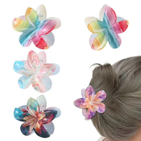 Mode Frangipanier Pince à Cheveux Pour Femmes Dégradé Motif Encre Résine Plastique Antidérapant Maintien Fort Accessoire Cheveux Tropical