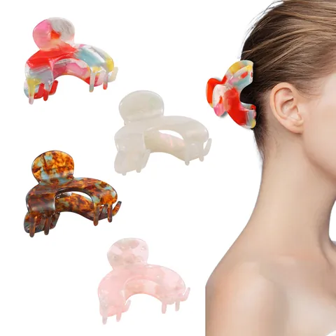 Pinzas para el Cabello de Acetato en Forma de C para Mujer Patrón Jaspeado Colorido Accesorio Antideslizante para Peinado Diario