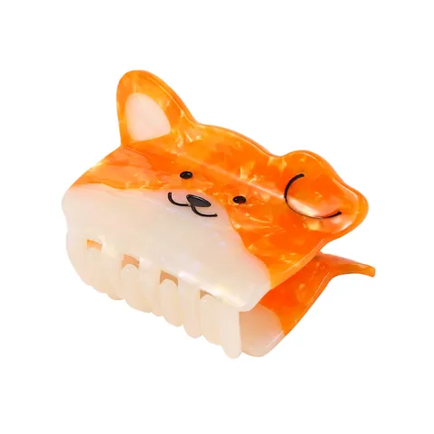 Cute Corgi Dog Shaped Hair Claw Clip Korean Style Acetate Animal Hair Accessories Orange White Color Block Hairpins For Women