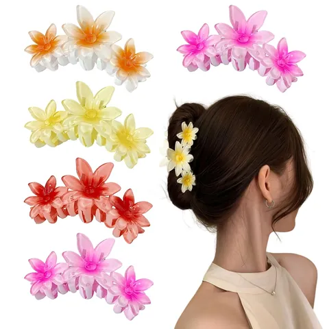 Pince à Cheveux Fleur de Frangipanier Dégradé Tropical Résine Grande Pince à Cheveux Pour Femmes Vacances Plage Accessoires