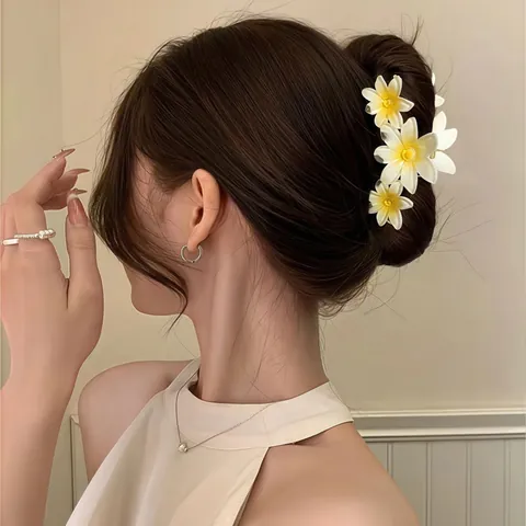 Pince à Cheveux Fleur de Frangipanier Dégradé Tropical Résine Grande Pince à Cheveux Pour Femmes Vacances Plage Accessoires