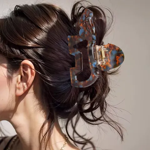 Fashion Acetate Hollow Dog Shape Hair Claw Clip French Style Tortoiseshell Black Colorful Shark Clip Hair Accessories For Women