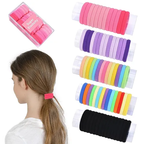 Boxed Elastic Hair Ties Seamless High Stretch Ponytail Holders Minimalist Colorful Fabric Scrunchies Hair Bands For Women Girls Daily Hair Accessories