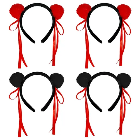 Cute Plush Pom Pom Headband With Long Satin Ribbon Streamers Double Ball Hair Band For Cosplay Party Festival Women Girls Hair Accessories