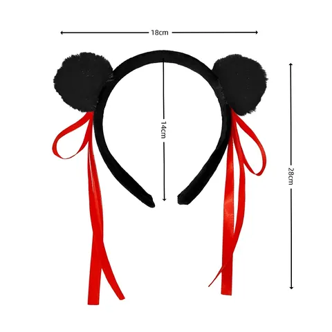 Cute Plush Pom Pom Headband With Long Satin Ribbon Streamers Double Ball Hair Band For Cosplay Party Festival Women Girls Hair Accessories