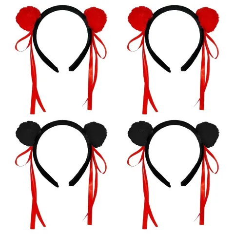 Cute Plush Pom Pom Headband With Long Satin Ribbon Streamers Double Ball Hair Band For Cosplay Party Festival Women Girls Hair Accessories