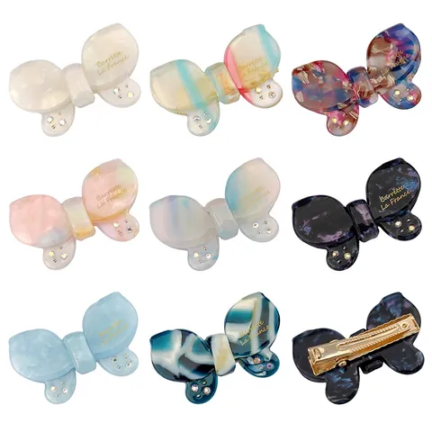 Pince à Cheveux Nœud Papillon en Acétate Avec Strass Élégant Style Français Pince Bec de Canard Pour Femmes Bijoux de Cheveux