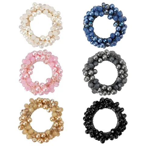 Korean Style Beaded Hair Tie With Imitation Artificial Pearl And Rhinestone High Elastic Ponytail Holder Elegant Accessory For Women