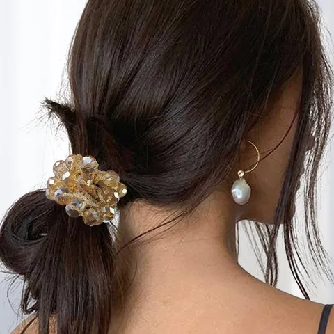 Korean Style Beaded Hair Tie With Imitation Artificial Pearl And Rhinestone High Elastic Ponytail Holder Elegant Accessory For Women
